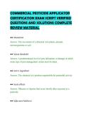 COMMERCIAL PESTICIDE APPLICATOR&NewLine;CERTIFICATION EXAM SCRIPT VERIFIED&NewLine;QUESTIONS AND SOLUTIONS COMPLETE&NewLine;REVIEW MATERIAL