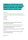 COMMERCIAL PESTICIDE APPLICATOR&NewLine;CERTIFICATION FINAL PAPER UPDATED&NewLine;COMPLETE QUESTIONS AND CORRECT&NewLine;ANSWERS BUNDLED REVIEW GUIDE&NewLine;