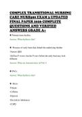 COMPLEX TRANSITIONAL NURSING&NewLine;CARE NURB390 EXAM 3 UPDATED&NewLine;FINAL PAPER 2026 COMPLETE&NewLine;QUESTIONS AND VERIFIED&NewLine;ANSWERS GRADE A&plus;