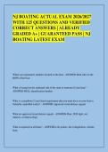 NJ BOATING ACTUAL EXAM 2026&sol;2027 &NewLine;WITH 125 QUESTIONS AND VERIFIED &NewLine;CORRECT ANSWERS &vert; ALREADY &NewLine;GRADED A&plus; &vert; GUARANTEED PASS &vert; NJ &NewLine;BOATING LATEST EXAM