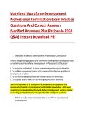 Maryland Workforce Development &NewLine;Professional Certification Exam Practice &NewLine;Questions And Correct Answers &NewLine;&lpar;Verified Answers&rpar; Plus Rationale 2026 &NewLine;Q&A&vert; Instant Download Pdf 