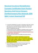 Maryland Vocational Rehabilitation &NewLine;Counselor Certification Exam Practice &NewLine;Questions And Correct Answers &NewLine;&lpar;Verified Answers&rpar; Plus Rationale 2026 &NewLine;Q&A&vert; Instant Download Pdf 