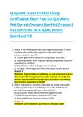 Maryland Tower Climber Safety &NewLine;Certification Exam Practice Questions &NewLine;And Correct Answers &lpar;Verified Answers&rpar; &NewLine;Plus Rationale 2026 Q&A&vert; Instant &NewLine;Download Pdf 