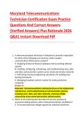 Maryland Telecommunications &NewLine;Technician Certification Exam Practice &NewLine;Questions And Correct Answers &NewLine;&lpar;Verified Answers&rpar; Plus Rationale 2026 &NewLine;Q&A&vert; Instant Download Pdf