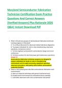 Maryland Semiconductor Fabrication &NewLine;Technician Certification Exam Practice &NewLine;Questions And Correct Answers &NewLine;&lpar;Verified Answers&rpar; Plus Rationale 2026 &NewLine;Q&A&vert; Instant Download Pdf 