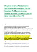 Maryland Revenue Administration &NewLine;Specialist Certification Exam Practice &NewLine;Questions And Correct Answers &NewLine;&lpar;Verified Answers&rpar; Plus Rationale 2026 &NewLine;Q&A&vert; Instant Download Pdf  