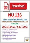 NU 136 Exam 1 &ndash; 3Fundamentals of Nursing &vert; Galen College &vert; Practice Questions & Answers &vert; 2026 Study Guide