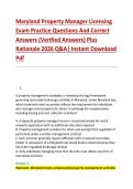 Maryland Property Manager Licensing &NewLine;Exam Practice Questions And Correct &NewLine;Answers &lpar;Verified Answers&rpar; Plus &NewLine;Rationale 2026 Q&A&vert; Instant Download &NewLine;Pdf 