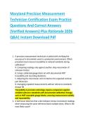Maryland Precision Measurement &NewLine;Technician Certification Exam Practice &NewLine;Questions And Correct Answers &NewLine;&lpar;Verified Answers&rpar; Plus Rationale 2026 &NewLine;Q&A&vert; Instant Download Pdf  