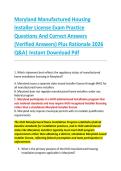 Maryland Manufactured Housing &NewLine;Installer License Exam Practice &NewLine;Questions And Correct Answers &NewLine;&lpar;Verified Answers&rpar; Plus Rationale 2026 &NewLine;Q&A&vert; Instant Download Pdf 