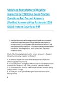 Maryland Manufactured Housing &NewLine;Inspector Certification Exam Practice &NewLine;Questions And Correct Answers &NewLine;&lpar;Verified Answers&rpar; Plus Rationale 2026 &NewLine;Q&A&vert; Instant Download Pdf  