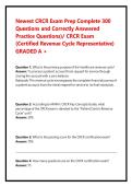 Newest CRCR Exam Prep Complete 300 Questions and Correctly Answered Practice Questions&rpar;&sol; CRCR Exam &lpar;Certified Revenue Cycle Representative&rpar; GRADED A &plus;