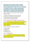 Infection Prevention and Control &NewLine;Exam Questions And Correct Answers &NewLine;&lpar;Verified Answers&rpar; Plus Rationales &NewLine;2026 Q&A &vert; Instant Download Pdf 