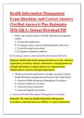 Health Information Management &NewLine;Exam Questions And Correct Answers &NewLine;&lpar;Verified Answers&rpar; Plus Rationales &NewLine;2026 Q&A &vert; Instant Download Pdf