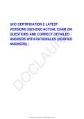 UHC CERTIFICATION 2 LATEST &NewLine;VERSIONS 2025-2026 ACTUAL EXAM 200 &NewLine;QUESTIONS AND CORRECT DETAILED &NewLine;ANSWERS WITH RATIONALES &lpar;VERIFIED &NewLine;ANSWERS&rpar; &vert;