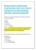 Human Anatomy and Physiology &NewLine;Exam Questions And Correct Answers &NewLine;&lpar;Verified Answers&rpar; Plus Rationales &NewLine;2026 Q&A &vert; Instant Download Pdf 