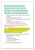 Educational Psychology Exam &NewLine;Questions And Correct Answers &NewLine;&lpar;Verified Answers&rpar; Plus Rationales &NewLine;2026 Q&A &vert; Instant Download Pdf 