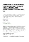 COMPTIA SECURITY PLUS SY0 601&NewLine;NETWORK SECURITY QUIZ 2026&NewLine;CYBER SCRIPT SOLVED QUESTIONS&NewLine;VERIFIED ANSWERS A&plus;