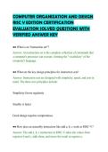 COMPUTER ORGANIZATION AND DESIGN&NewLine;RISC V EDITION CERTIFICATION&NewLine;EVALUATION SOLVED QUESTIONS WITH&NewLine;VERIFIED ANSWER KEY