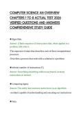 COMPUTER SCIENCE AN OVERVIEW&NewLine;CHAPTERS 1 TO 8 ACTUAL TEST 2026&NewLine;VERIFIED QUESTIONS AND ANSWERS&NewLine;COMPREHENSIVE STUDY GUIDE