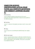 COMPUTER SCIENCE&NewLine;CERTIFICATION ACTUAL EXAM&NewLine;PAPER 2026 COMPLETE QUESTIONS&NewLine;AND CORRECT ANSWERS GRADED&NewLine;A&plus;