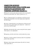 COMPUTER SCIENCE&NewLine;CERTIFICATION FINAL PAPER 2026&NewLine;COMPLETE QUESTIONS AND&NewLine;VERIFIED ANSWERS GRADE A&plus;