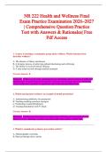 NR 222 Health and Wellness Final &NewLine;Exam Practice Examination 2026&ndash;2027&NewLine;&vert; Comprehensive Question Practice &NewLine;Test with Answers & Rationales&vert; Free &NewLine;Pdf Access