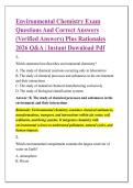 Environmental Chemistry Exam &NewLine;Questions And Correct Answers &NewLine;&lpar;Verified Answers&rpar; Plus Rationales &NewLine;2026 Q&A &vert; Instant Download Pdf