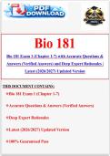 Bio 181 Exam 1 &lpar;Chapter 1-7&rpar; with Accurate Questions & Answers &lpar;Verified Answers&rpar; and Deep Expert Rationales &vert; Latest &lpar;2026&sol;2027&rpar; Updated Version