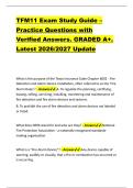 TFM11 Exam Study Guide &ndash; &NewLine;Practice Questions with &NewLine;Verified Answers&period; GRADED A&plus;&period; &NewLine;Latest 2026&sol;2027 Update 