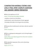 CONSTRUCTION MATERIALS TESTING SOILS&NewLine;LEVEL IV FINAL PAPER COMPLETE QUESTIONS&NewLine;AND ANSWERS VERIFIED PREPARATION&NewLine;