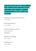 CONSTRUCTION QUALITY MANAGEMENT&NewLine;FOR CONTRACTORS UPDATED ACTUAL&NewLine;QUESTIONS AND CORRECT ANSWERS&NewLine;COMPREHENSIVE STUDY GUIDE FULL&NewLine;SOLUTION