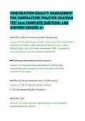 CONSTRUCTION QUALITY MANAGEMENT&NewLine;FOR CONTRACTORS PRACTICE SOLUTION&NewLine;TEST 2026 COMPLETE QUESTIONS AND&NewLine;ANSWERS GRADED A&plus;