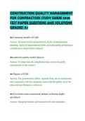 CONSTRUCTION QUALITY MANAGEMENT&NewLine;FOR CONTRACTORS STUDY GUIDE 2026&NewLine;TEST PAPER QUESTIONS AND SOLUTIONS&NewLine;GRADED A&plus;