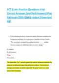 Bundle for ACT Exam Practice Questions And Correct Answers &lpar;Verified Answers&rpar; Plus Rationale 2026 Q&A&vert; Instant Download Pdf