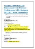 Computer Architecture Exam &NewLine;Questions And Correct Answers &NewLine;&lpar;Verified Answers&rpar; Plus Rationales &NewLine;2026 Q&A &vert; Instant Download Pdf 