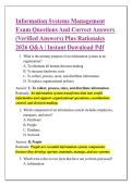 Information Systems Management &NewLine;Exam Questions And Correct Answers &NewLine;&lpar;Verified Answers&rpar; Plus Rationales &NewLine;2026 Q&A &vert; Instant Download Pdf 