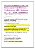 Cybersecurity Fundamentals Exam &NewLine;Questions And Correct Answers &NewLine;&lpar;Verified Answers&rpar; Plus Rationales &NewLine;2026 Q&A &vert; Instant Download Pdf 