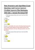 Data Structures and Algorithms Exam &NewLine;Questions And Correct Answers &NewLine;&lpar;Verified Answers&rpar; Plus Rationales &NewLine;2026 Q&A &vert; Instant Download Pdf 