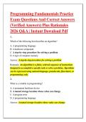 Programming Fundamentals Practice &NewLine;Exam Questions And Correct Answers &NewLine;&lpar;Verified Answers&rpar; Plus Rationales &NewLine;2026 Q&A &vert; Instant Download Pdf 