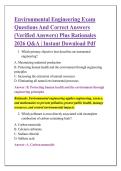 Environmental Engineering Exam &NewLine;Questions And Correct Answers &NewLine;&lpar;Verified Answers&rpar; Plus Rationales &NewLine;2026 Q&A &vert; Instant Download Pdf 