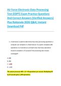 Bundle for Air Force Electronic Data Processing Test &lpar;EDPT&rpar; Exam Practice Questions And Correct Answers &lpar;Verified Answers&rpar; Plus Rationale 2026 Q&A&vert; Instant Download Pdf