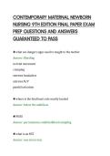 CONTEMPORARY MATERNAL NEWBORN&NewLine;NURSING 9TH EDITION FINAL PAPER EXAM&NewLine;PREP QUESTIONS AND ANSWERS&NewLine;GUARANTEED TO PASS