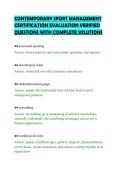 CONTEMPORARY SPORT MANAGEMENT&NewLine;CERTIFICATION EVALUATION VERIFIED&NewLine;QUESTIONS WITH COMPLETE SOLUTIONS
