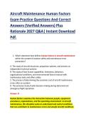Aircraft Maintenance Human Factors &NewLine;Exam Practice Questions And Correct &NewLine;Answers &lpar;Verified Answers&rpar; Plus &NewLine;Rationale 2027 Q&A&vert; Instant Download &NewLine;Pdf&period;