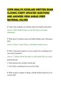 COPE HEALTH SCHOLARS WRITTEN EXAM&NewLine;CLOSING SCRIPT UPDATED QUESTIONS&NewLine;AND ANSWERS VIEW AHEAD PREP&NewLine;MATERIAL SOLVED