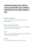 CORPORATE FINANCE SIXTH EDITION&NewLine;ACTUAL EXAM SCRIPT 2026 COMPLETE&NewLine;QUESTIONS AND SOLUTIONS GRADED A&NewLine;PLUS&NewLine;