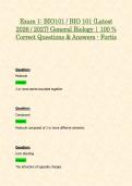 Exam 1&colon; BIO101 &sol; BIO 101 &lpar;Latest 2026 &sol; 2027&rpar; General Biology &vert; 100 &percnt; Correct Questions & Answers - Fortis