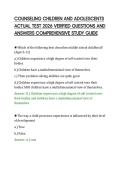 COUNSELING CHILDREN AND ADOLESCENTS&NewLine;ACTUAL TEST 2026 VERIFIED QUESTIONS AND&NewLine;ANSWERS COMPREHENSIVE STUDY GUIDE
