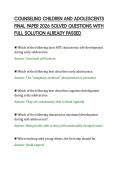 COUNSELING CHILDREN AND ADOLESCENTS&NewLine;FINAL PAPER 2026 SOLVED QUESTIONS WITH&NewLine;FULL SOLUTION ALREADY PASSED